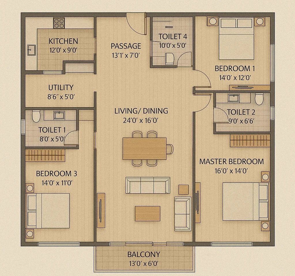 4 BHK Floor Plan